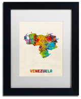 'Venezuela Watercolor Map' Matted Framed Canvas Art by Michael Tompsett