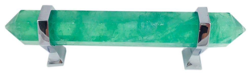 Green Fluorite Cabinet Knob 6" Closet Knob , Chrome