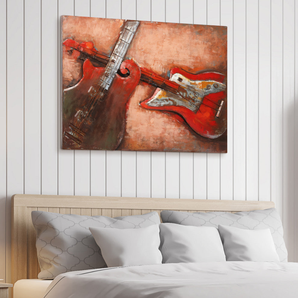 "Acustica" Guitar Wall Art Primo Mixed Media Hand Painted Iron Wall Sculpture