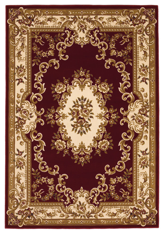 Corinthian 5308 Red, Ivory Aubusson Rug, 20"x31"