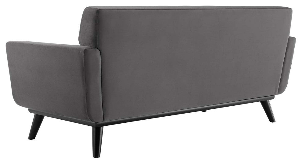 Tufted Loveseat Sofa, Velvet, Gray, Modern, Living Lounge Hotel Hospitality