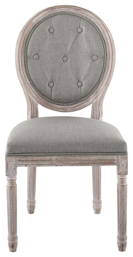 French Vintage Side Dining Chair, Set of 2, Fabric, Wood, Gray, Modern