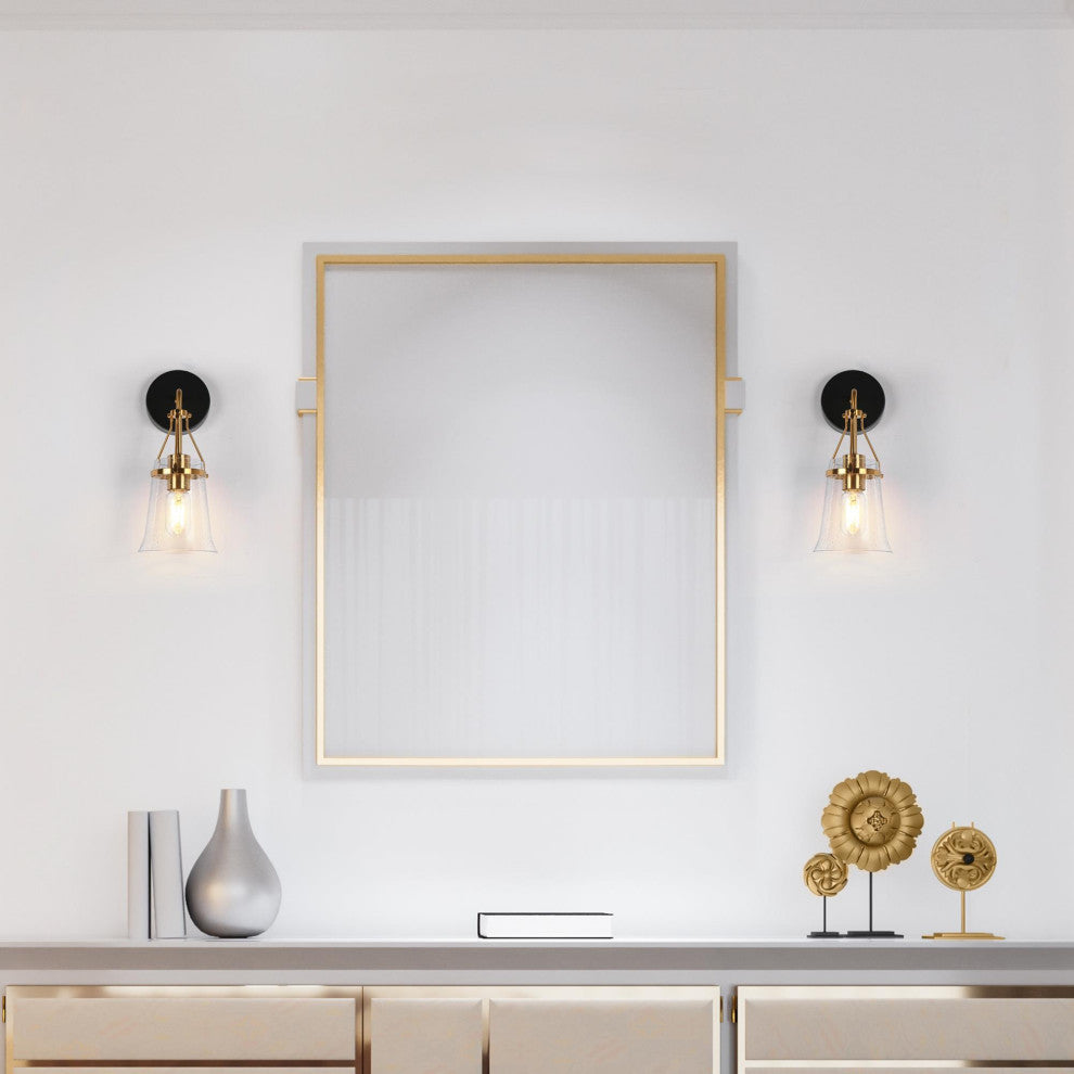 LNC Polished Gold Modern Seeded-Glass Wall Sconce, 1 Light