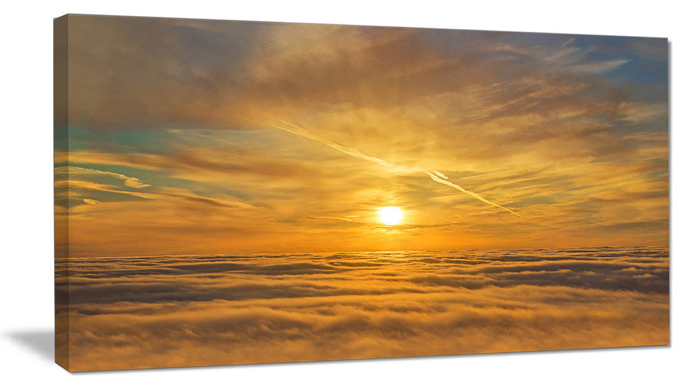 "Golden Sunset Over Clouds" Oversized Beach Canvas Artwork, 32"x16"