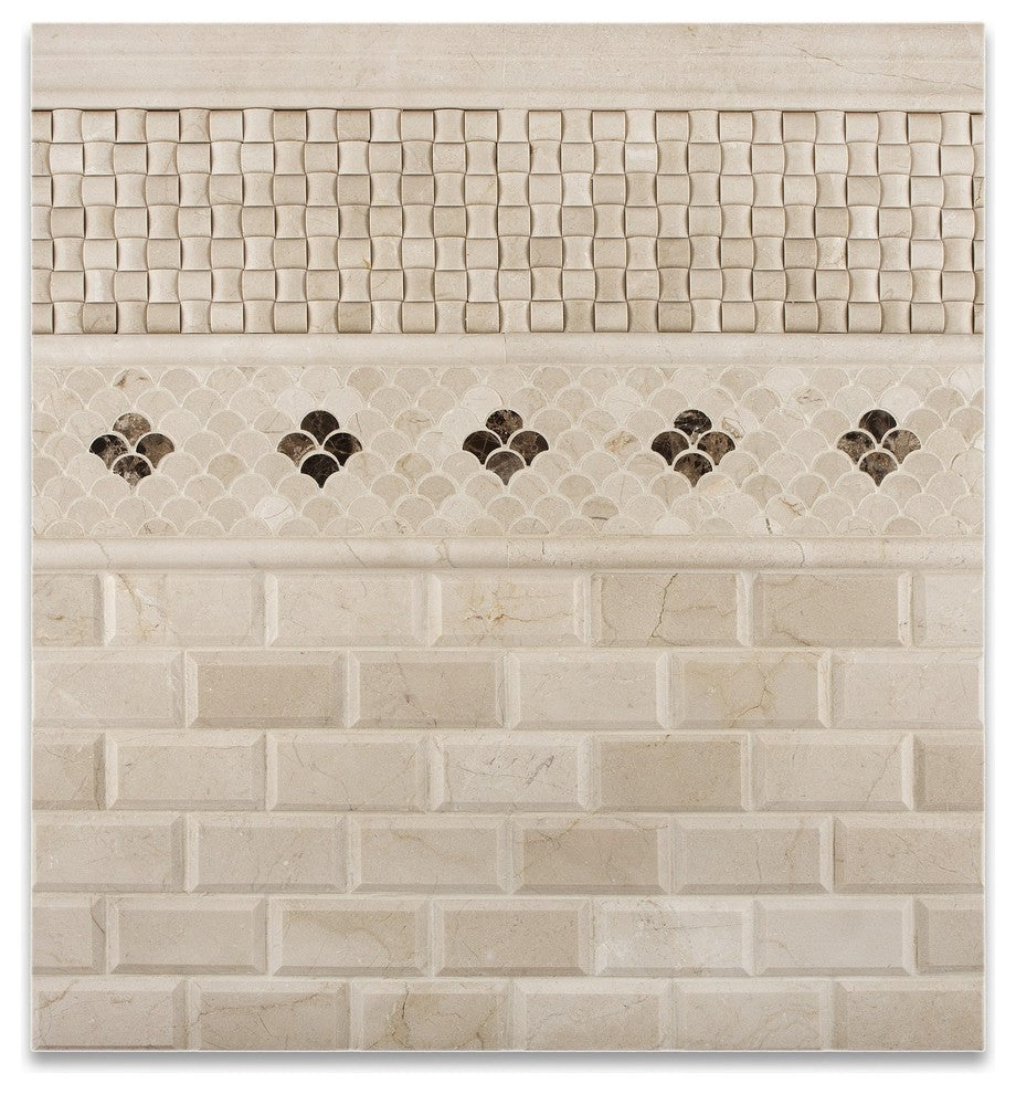 2 X 4 Crema Marfil Marble Honed & Beveled Brick Mosaic Tile