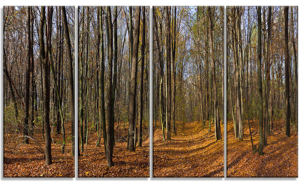 Dense Fall Forest Panorama, Forest Canvas Art Print, 48"x28", 4 Panels