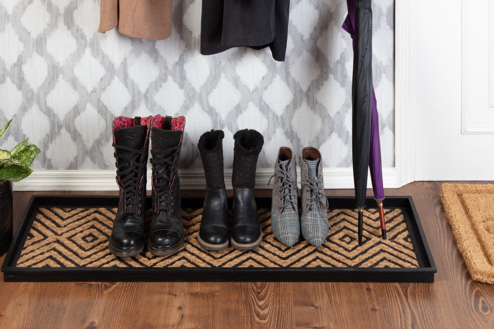 46.5"x14"x1.5" Rubber Boot Tray With Diamond Coir and Rubber Insert