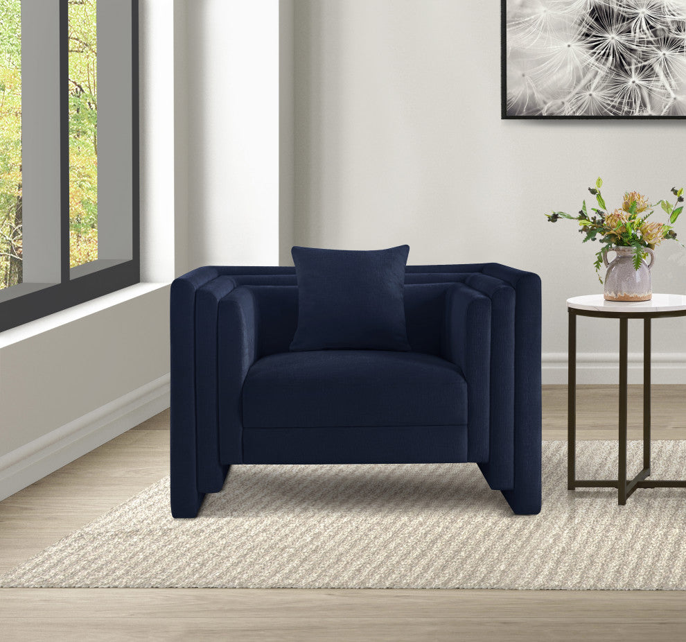 Everett Upholstered Chair, Navy, Chenille Fabric