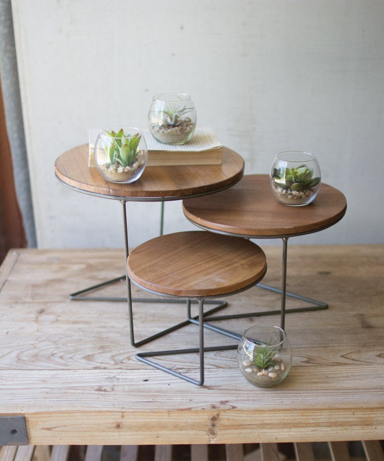 Farmhouse Wood Round Display Riser 3-Piece Set Nesting Tiered Tabletop Stand