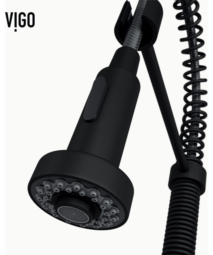 VIGO Edison 19" H Single Handle Pull-Down Sprayer Kitchen Faucet, Matte Black, No Sensor, Without Extras