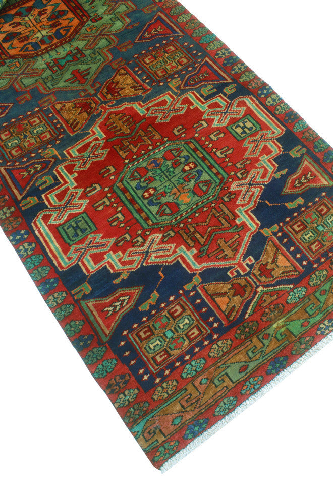 Fine Vintage Distressed Nurhan Navy/Red Runner, 3'1 x 10'4