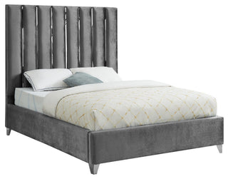 Enzo Velvet Bed, Gray, Full