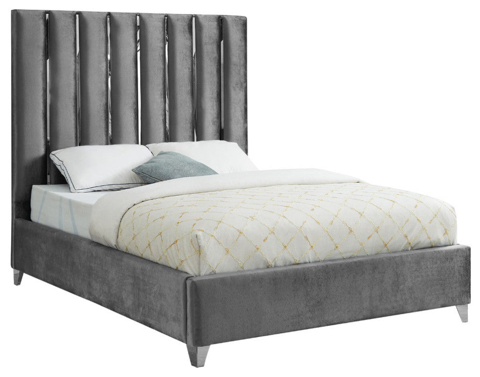 Enzo Velvet Bed, Gray, Full