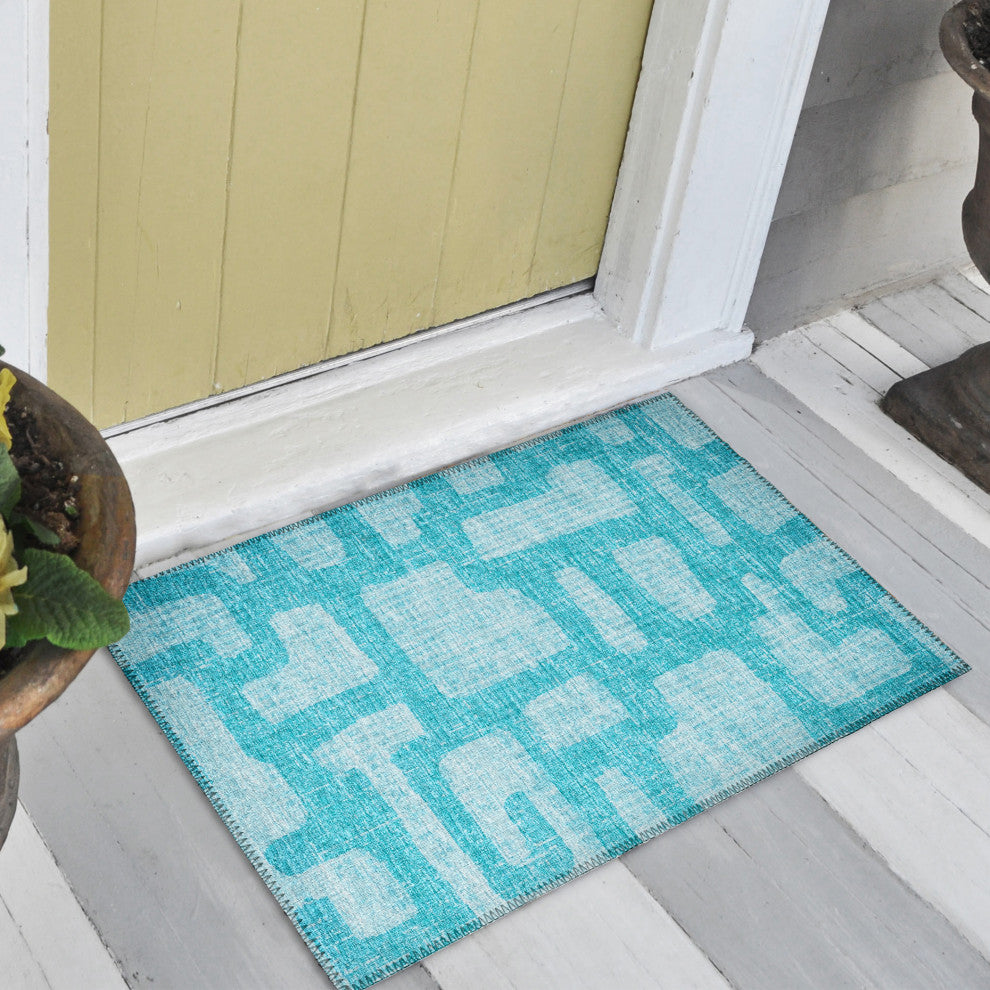 Indoor/Outdoor Sedona SN4 Robins Egg Machine Washable 1'8" x 2'6" Rug