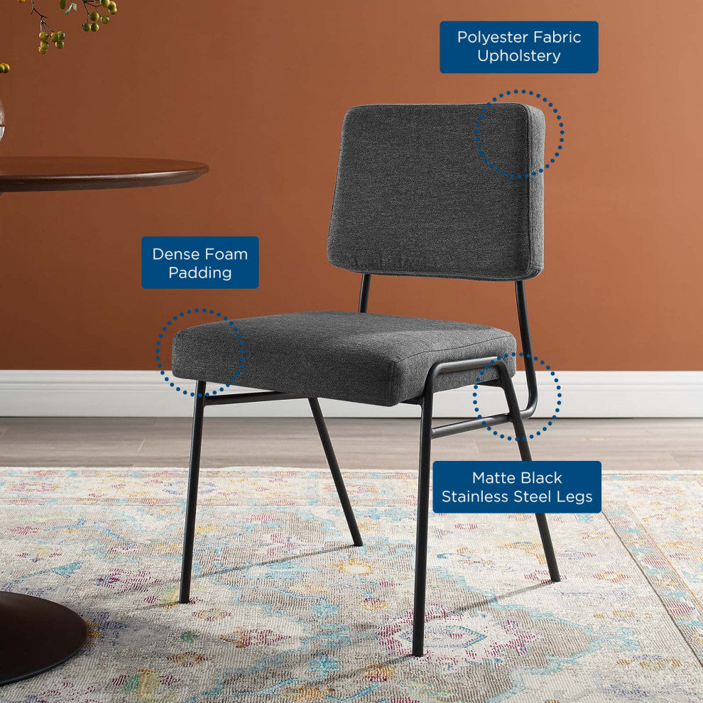 Side Dining Chair, Fabric, Metal, Black Gray, Modern, Bistro Restaurant