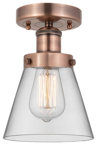 Cone-1 Light 6" Semi-Flush Mount-Antique Copper, Clear Glass Shade