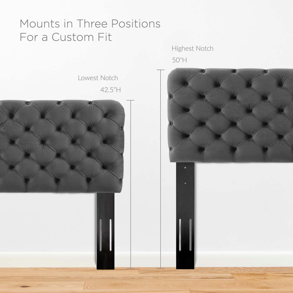 Tufted Headboard, Twin Size, Velvet, Dark Gray, Modern Contemporary