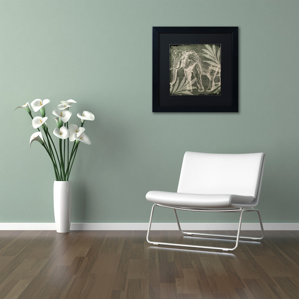 Color Bakery 'Elephant 1' Art, Black Frame, Black Matte, 16"x16"