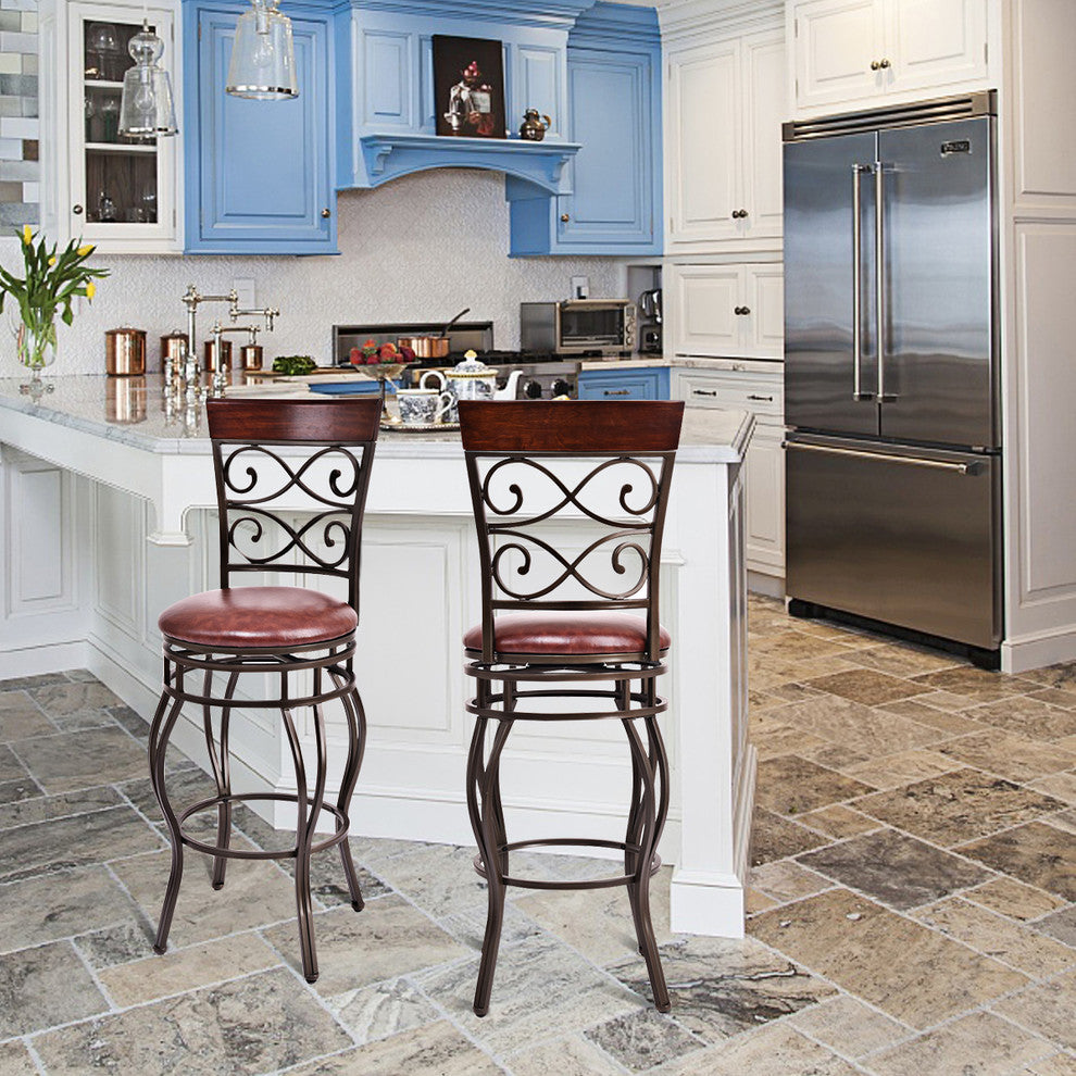 Costway Set of 2 Vintage Bar Stools Swivel Padded Seat Bistro Dining Pub Chair