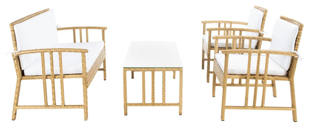 Safavieh Outdoor Reslor 4 Piece Living Set Natural/White Cushion