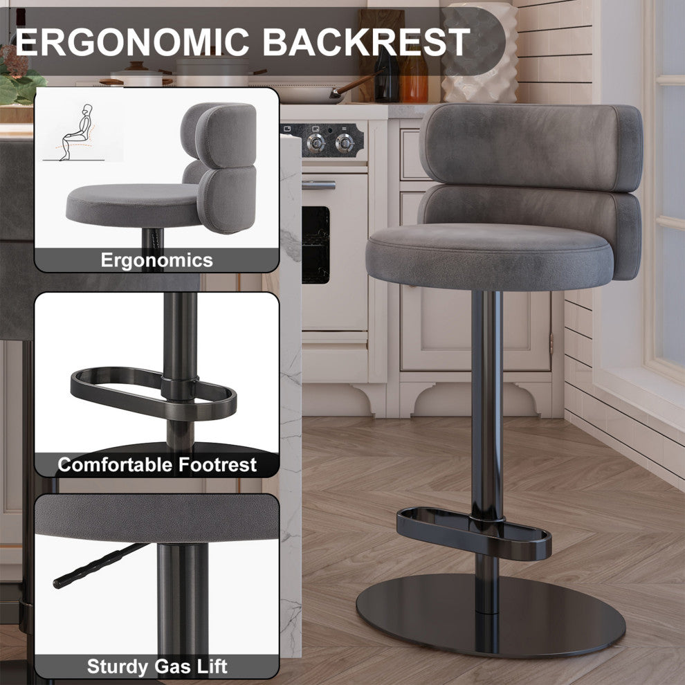 LUXMOD Velvet Counter Bar stool with Height Adjustable and Swivel, Grey