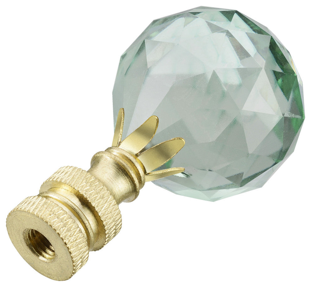 24007-21, 1 Pack, Light Blue Faceted Crystal Lamp Finial, Brass Plated Finish