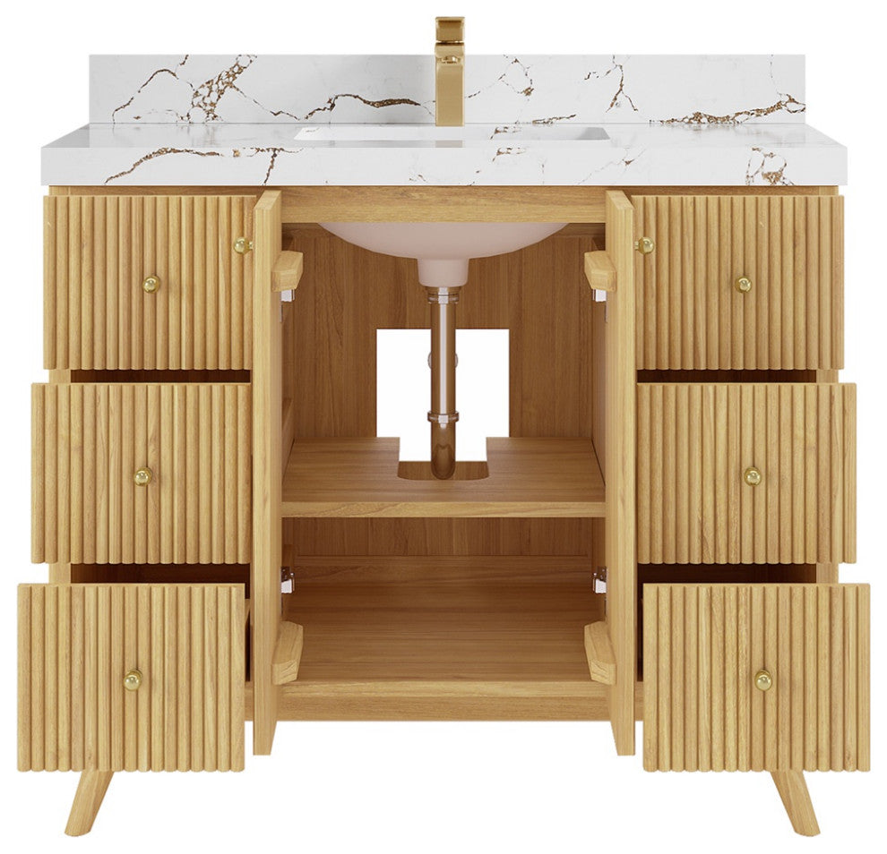 Pasadena 42 Single Sink Bath Vanity in Light Natural Teak 2" Viola Brown