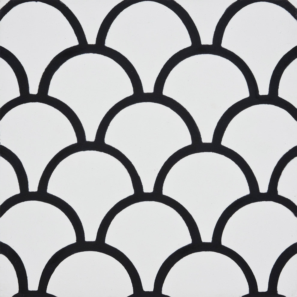 8"x8" Imouzar Handmade Cement Tile, White/Black, Set of 12