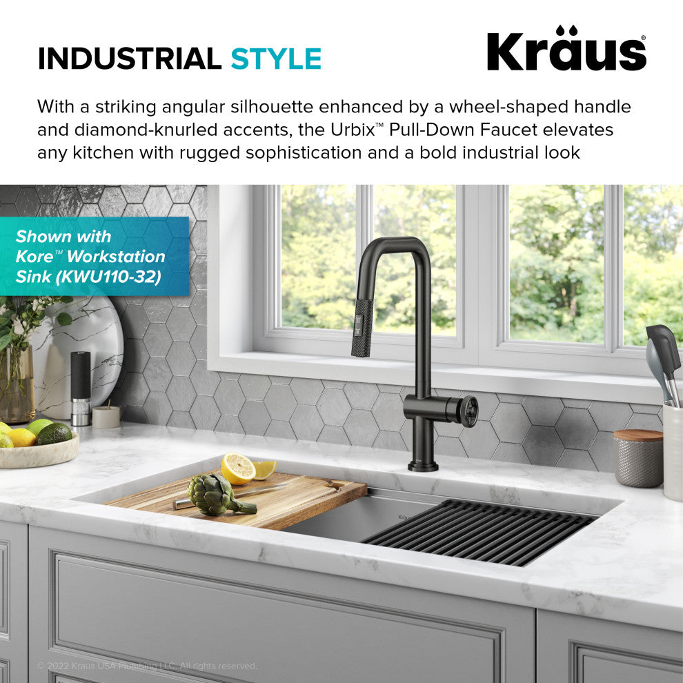 Urbix Bridge Kitchen Faucet, Black Stainless, Kpf-3126sb