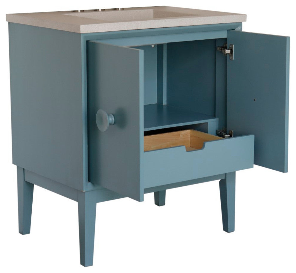 31" Single Vanity, Aqua Blue Finish With Gray Concrete Top