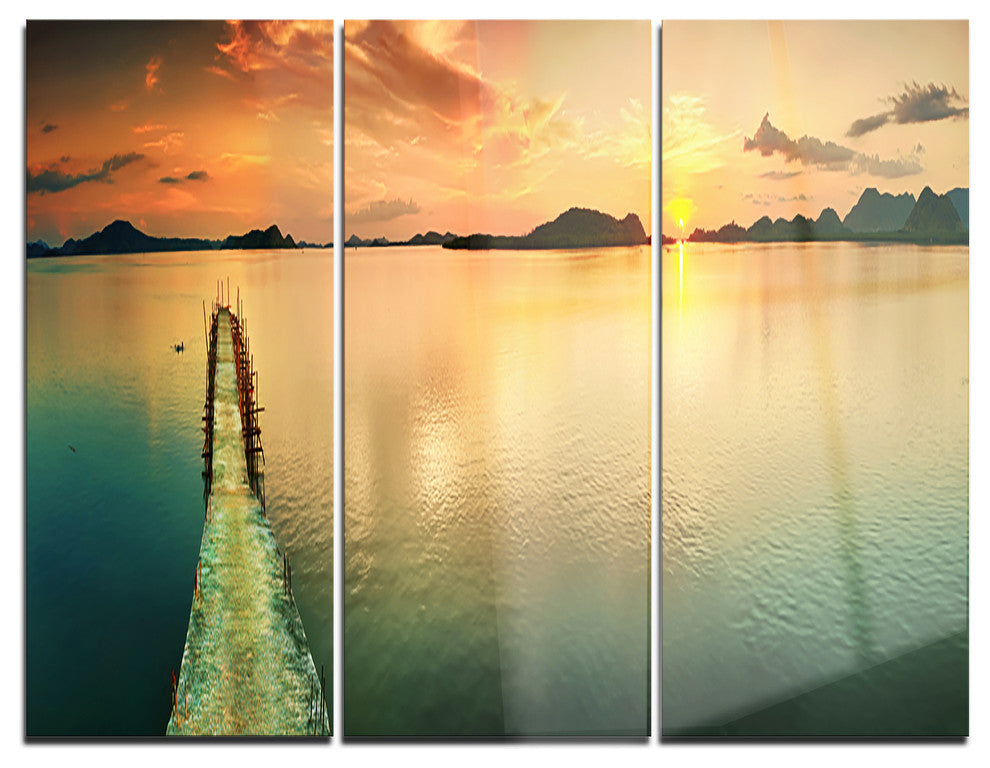 "Tranquil Sunset Panorama" Photography Metal Wall Art, 3 Panels, 36"x28"