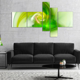 Bright Green Fractal Illustration, Abstract Canvas Wall Art, 60"x32", 5 panels