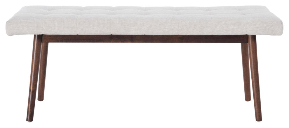 Accent Chair Bench, Fabric, Wood, Beige, Natural, Brown, Mid Century Lounge
