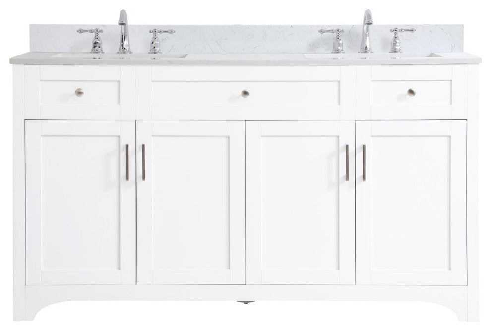 Elegant VF17060DWH-BS 60"Double Bathroom Vanity, White With Backsplash