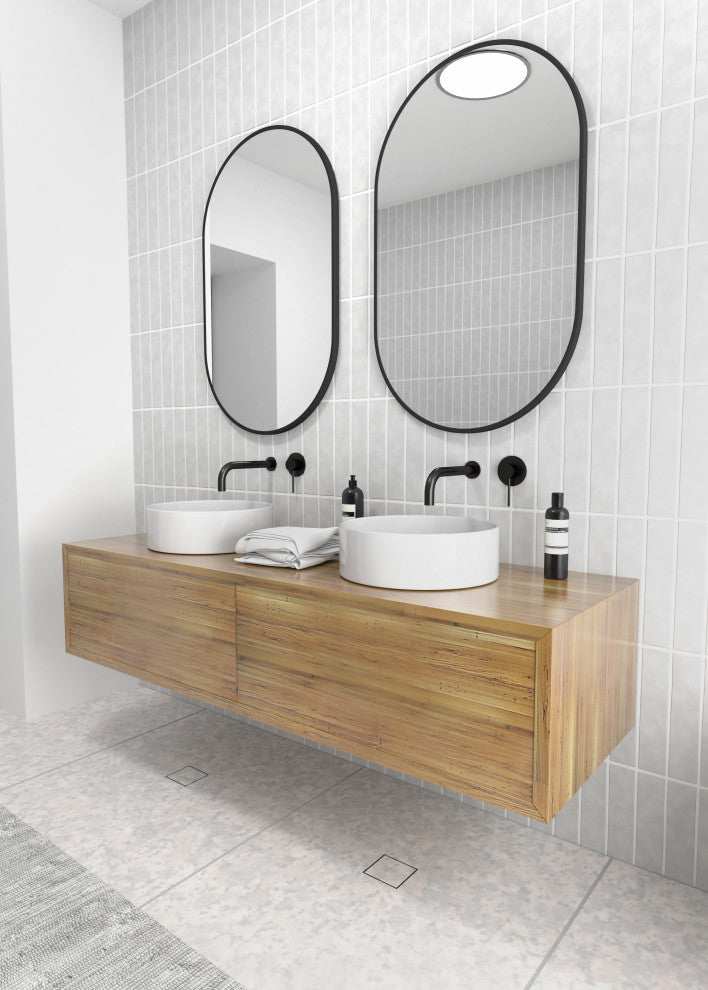 22" W X 36" H Pill Shape Stainless Steel Framed Mirror, Black