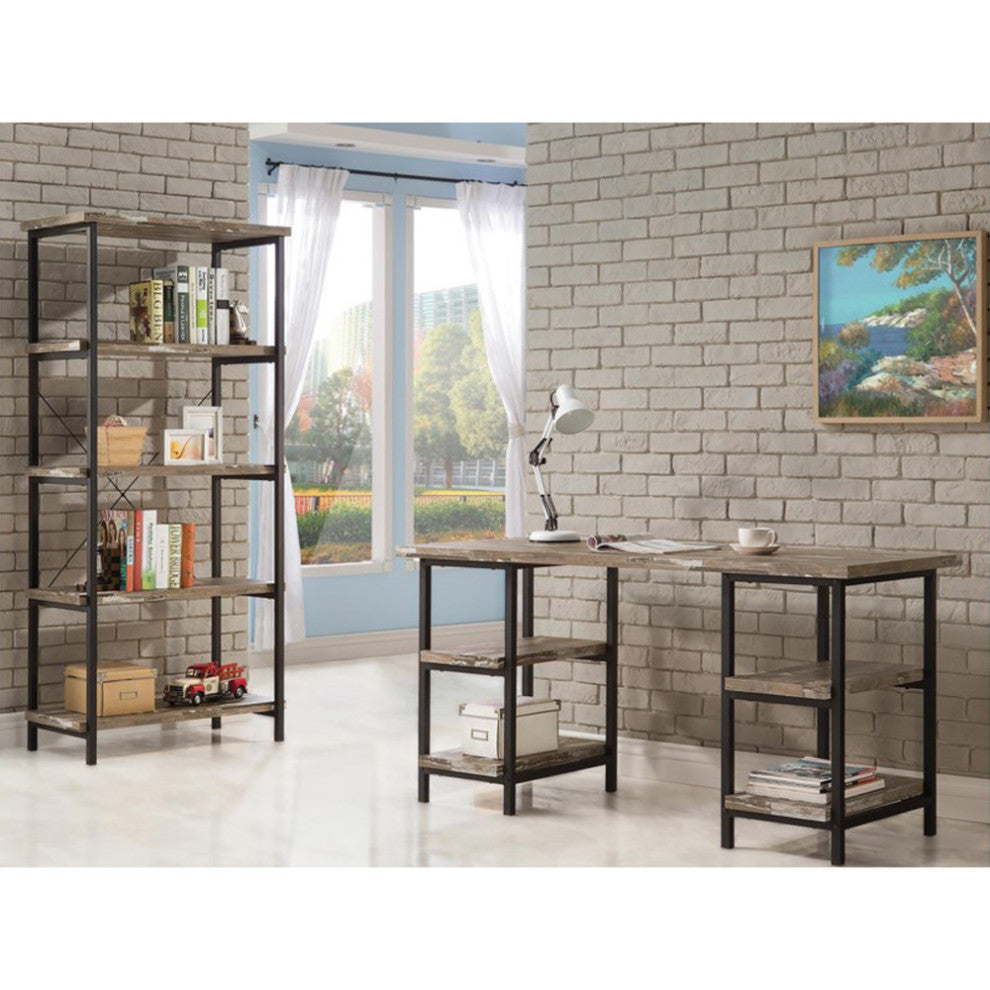 4-Shelf Writing Desk with Metal Frame, Salvaged Cabin