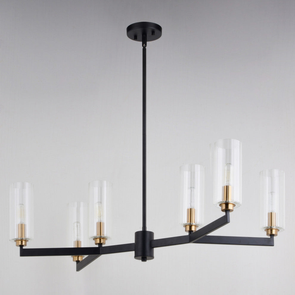Claremont 6 Light Matte Black Contemporary Chandelier Clear Glass