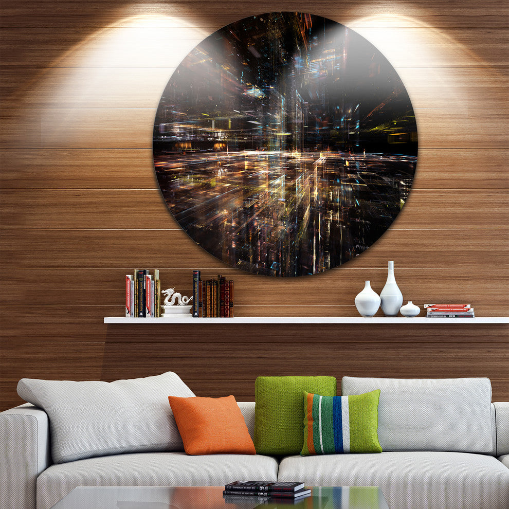 Glow Of Technology, Contemporary Large Disc Metal Wall Art, 23"