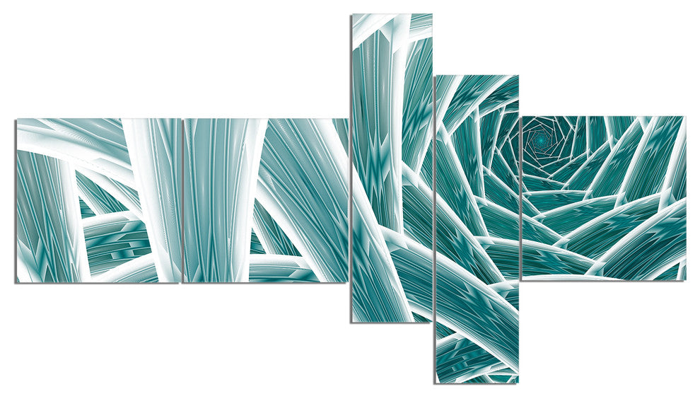 Blue Fractal Endless Tunnel, Abstract Canvas Art Print, 60"x32", 5 panels