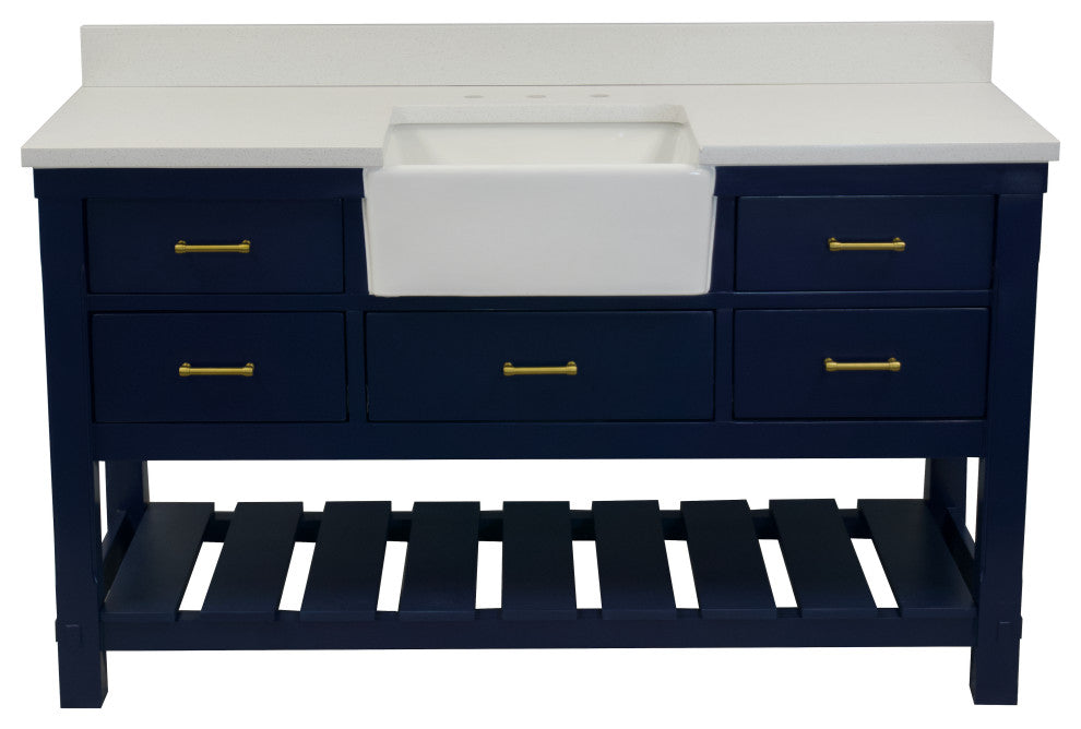 Charlotte 60" Bathroom Vanity, Royal Blue, Quartz, Single