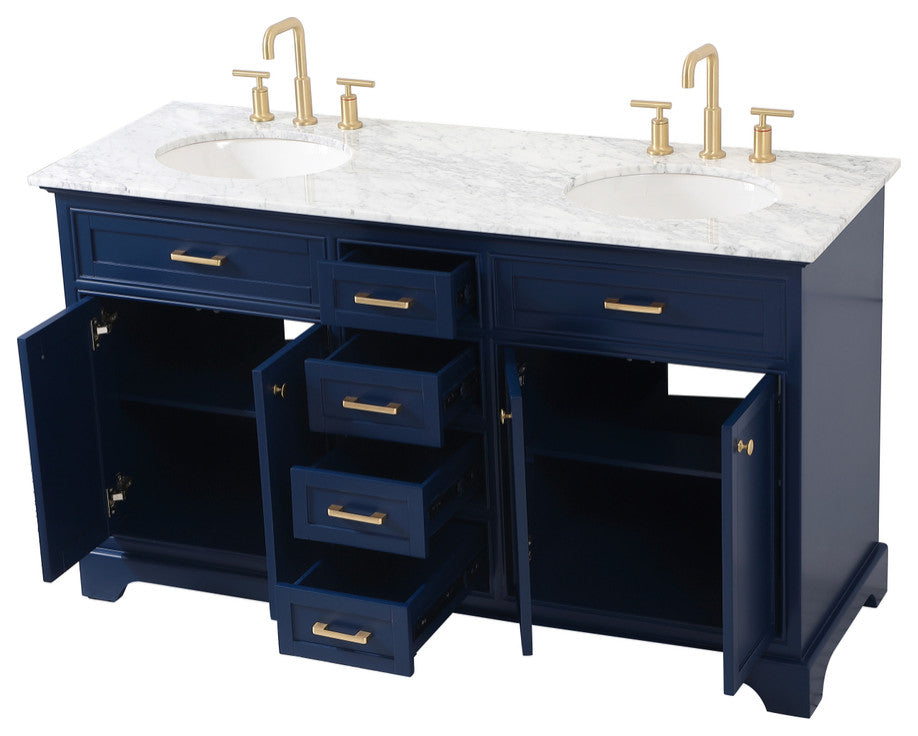 Amber 60" Double Bathroom Vanity, Blue