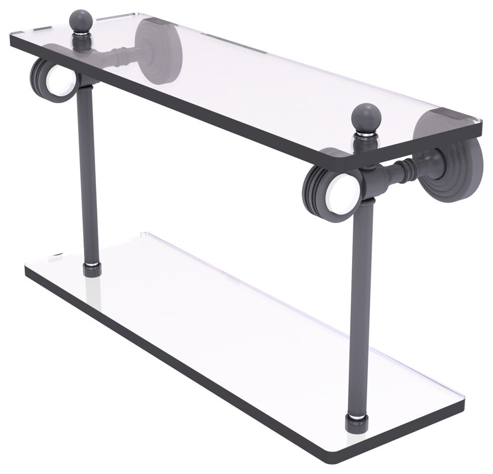 Pacific Grove 16" Two Tiered Glass Shelf with Dotted Accents, Matte Gray