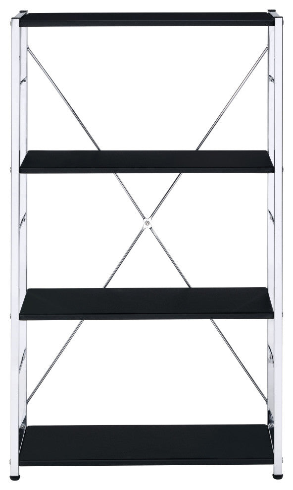 Tennos Bookshelf in Black & Chrome Finish