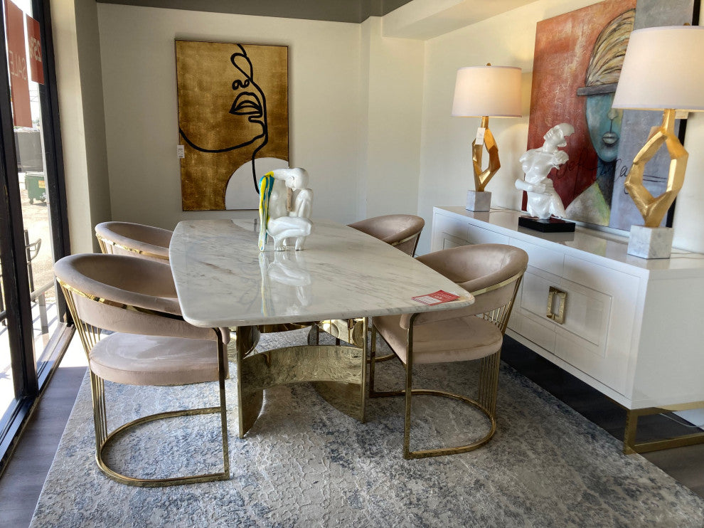 Modrest Linda Modern Beige Velvet and Gold Dining Chair