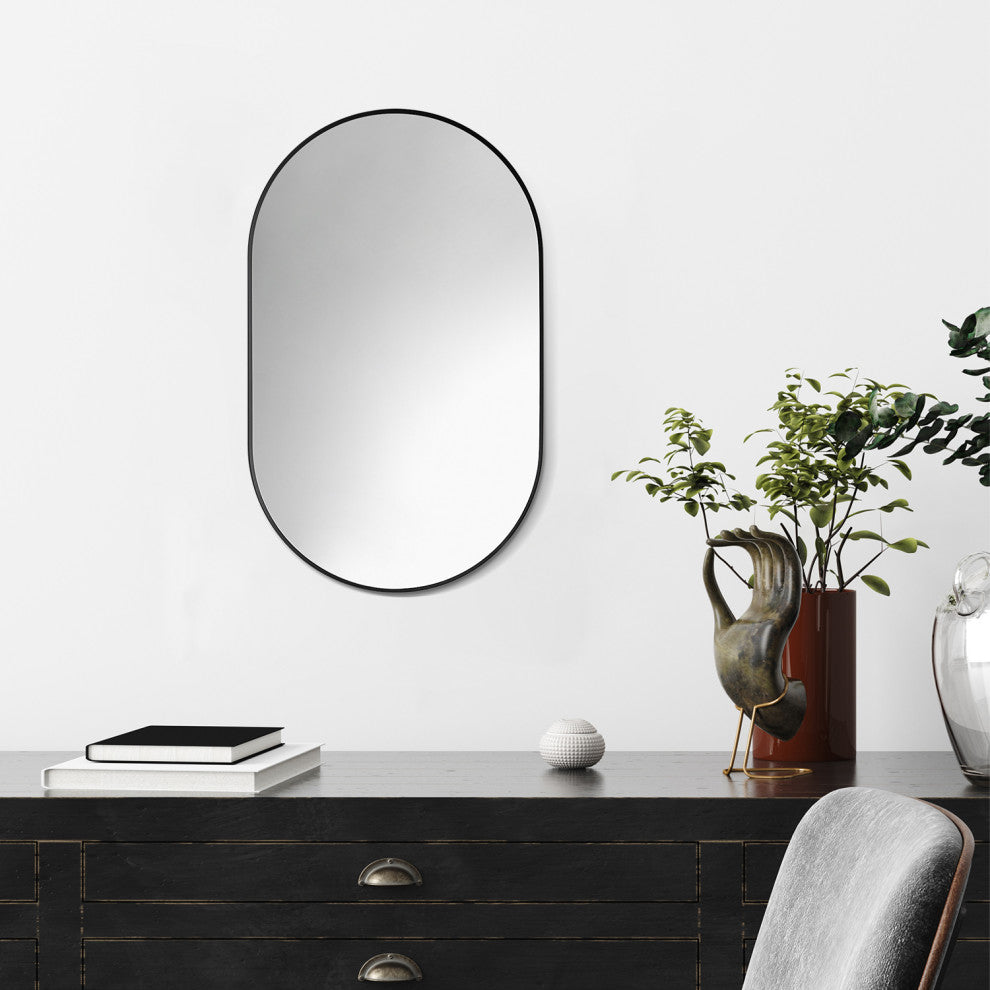 Ispra 36" Oval Bathroom/Vanity Aluminum Framed Wall Mirror, Matt Black