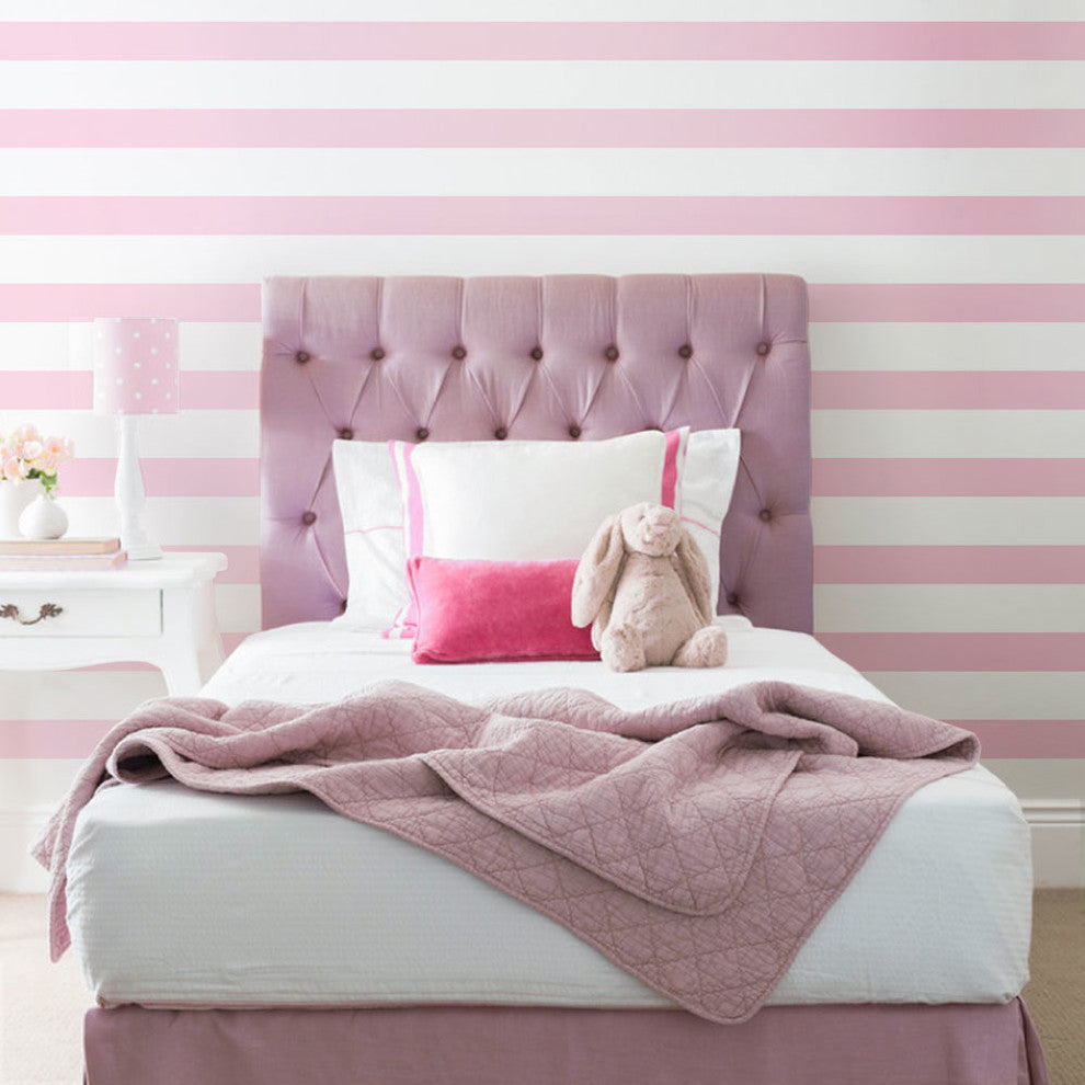 Horizontal Stripe Peel and Stick Vinyl Wallpaper, Pink, 24"w X 108"h