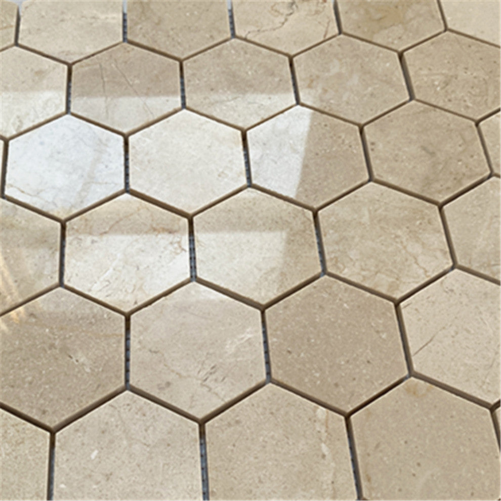 Crema Marfil Marble 2 inch Hexagon Mosaic Tile Polished, 1 sheet