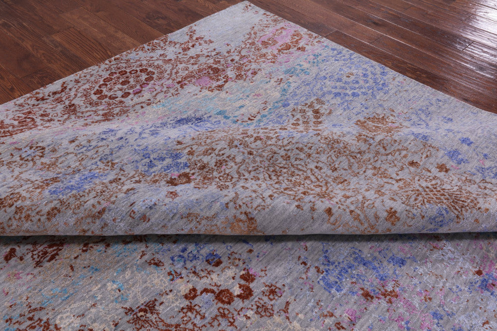 Wool and Silk Modern Hand Knotted Rug 8' 11" X 12' 6" Q7073