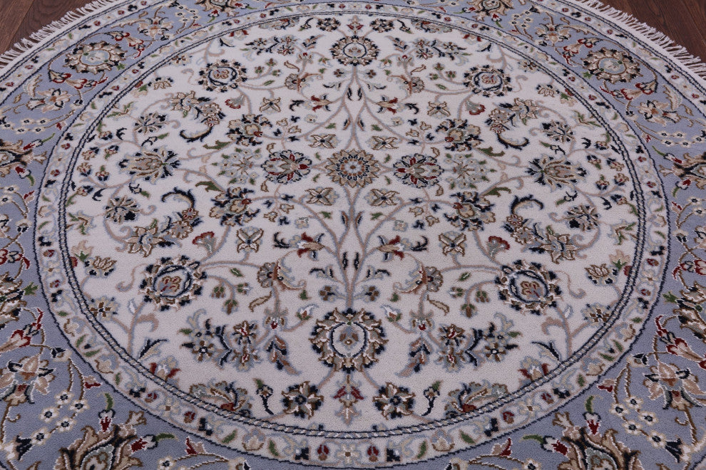 5' Round Wool & Silk Persian Nain Hand Knotted Rug - Q14727