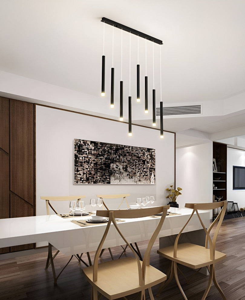 Burgdorf | Black Pendant Lamp in a Nordic Style for Kitchen, 8 Heads Black, Warm Light